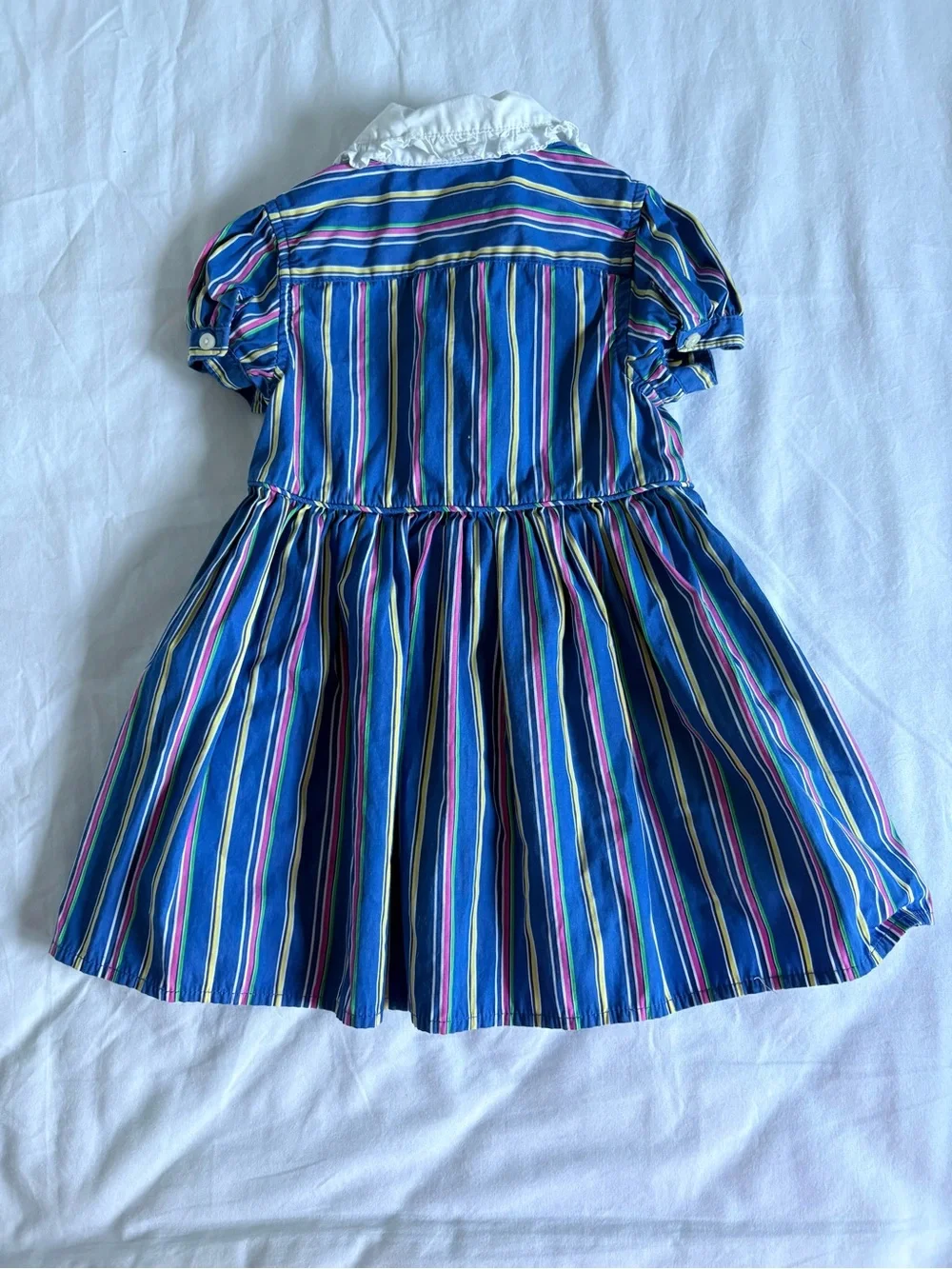 Ralph Lauren Navy Multi-Stripe Button Front Dress with White Collar